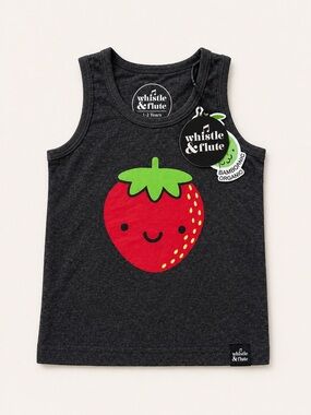 Whistle & Flute Kids' Kawaii Strawberry Tank / Red Strawberry Tank Top / Organic